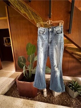 Lee Distressed High Rise Flare Jeans